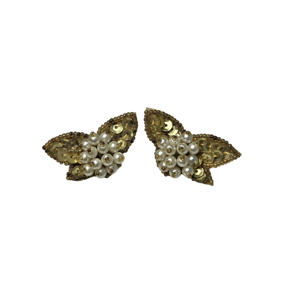 Unbranded Beaded Stud Earrings Womens OS Gold Faux Pearl Sequin Leaf Statement